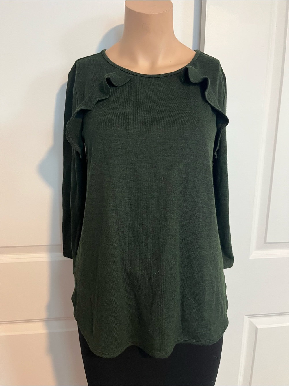 Van Heusen Forest Green Ruffle-Detail Long Sleeve Top